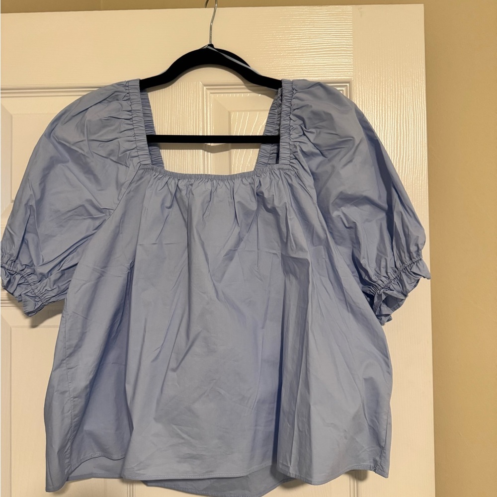 English Factory Sky Blue Puff Sleeve Blouse